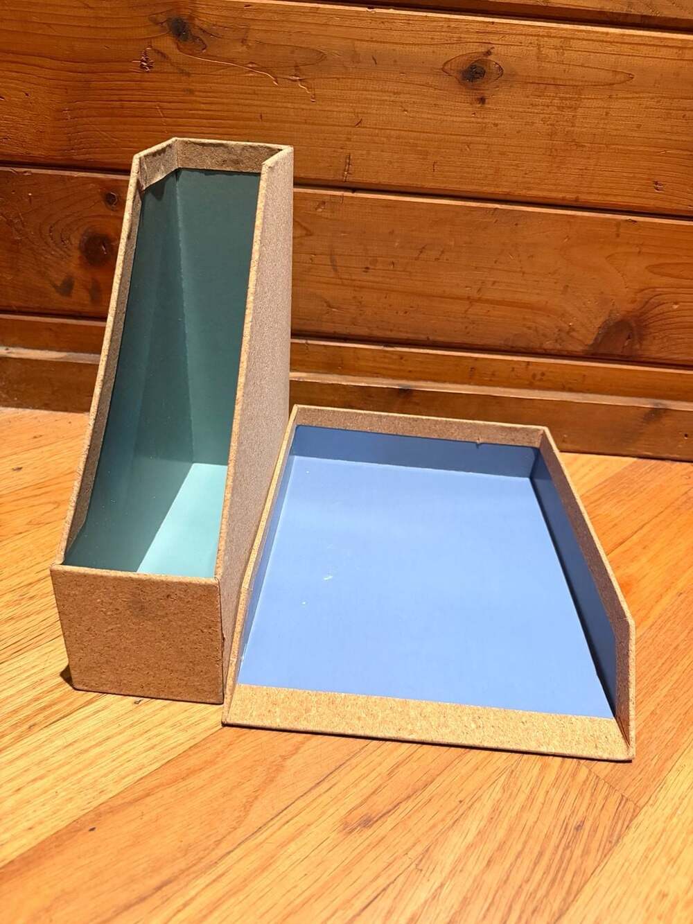Cork and Blue Interior Desk Organizer Including Magazine Holder & Letter Tray